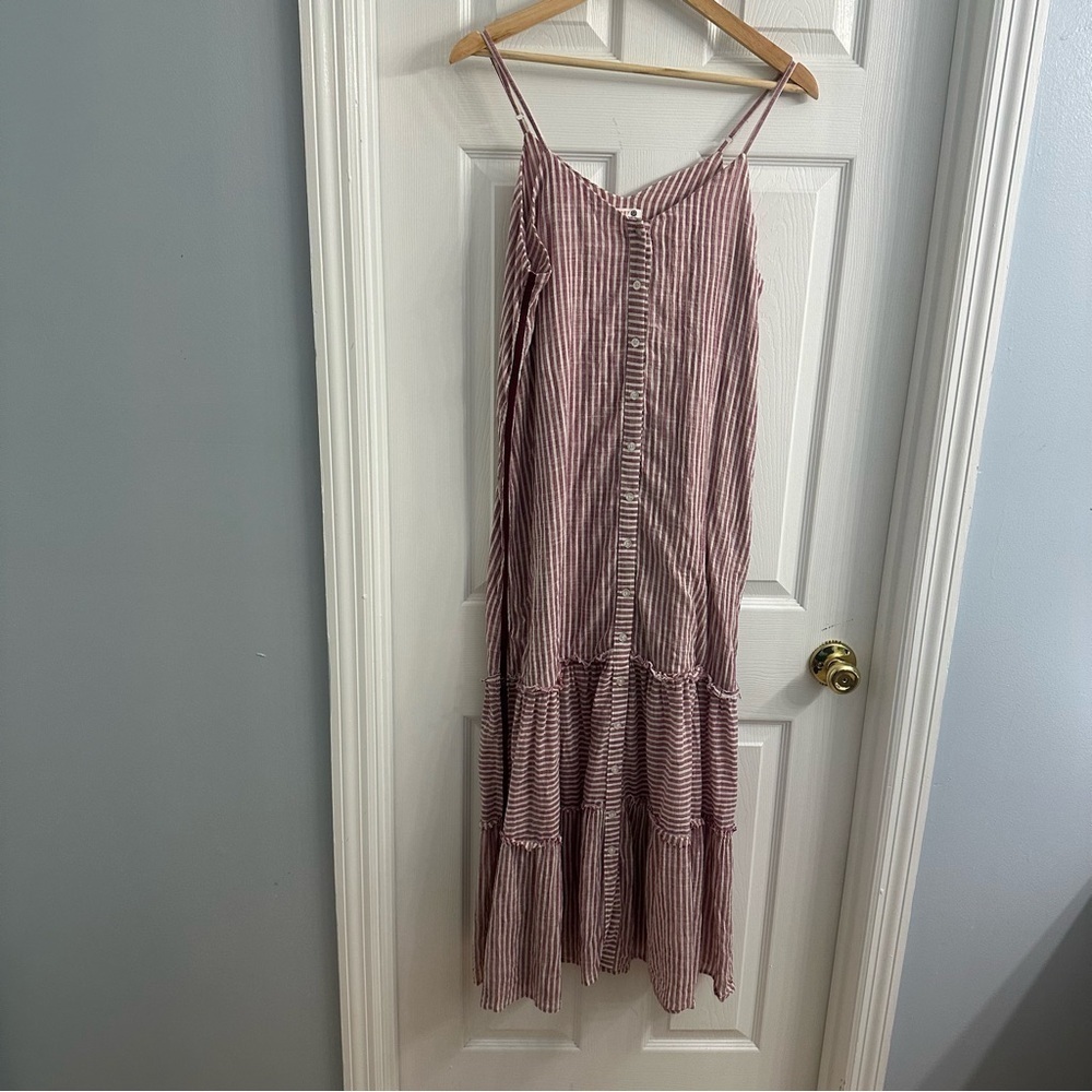 Anthropologie Sundry Maxi Dress Striped Red Button Up Vacation Size 1 Small - Picture 3 of 7